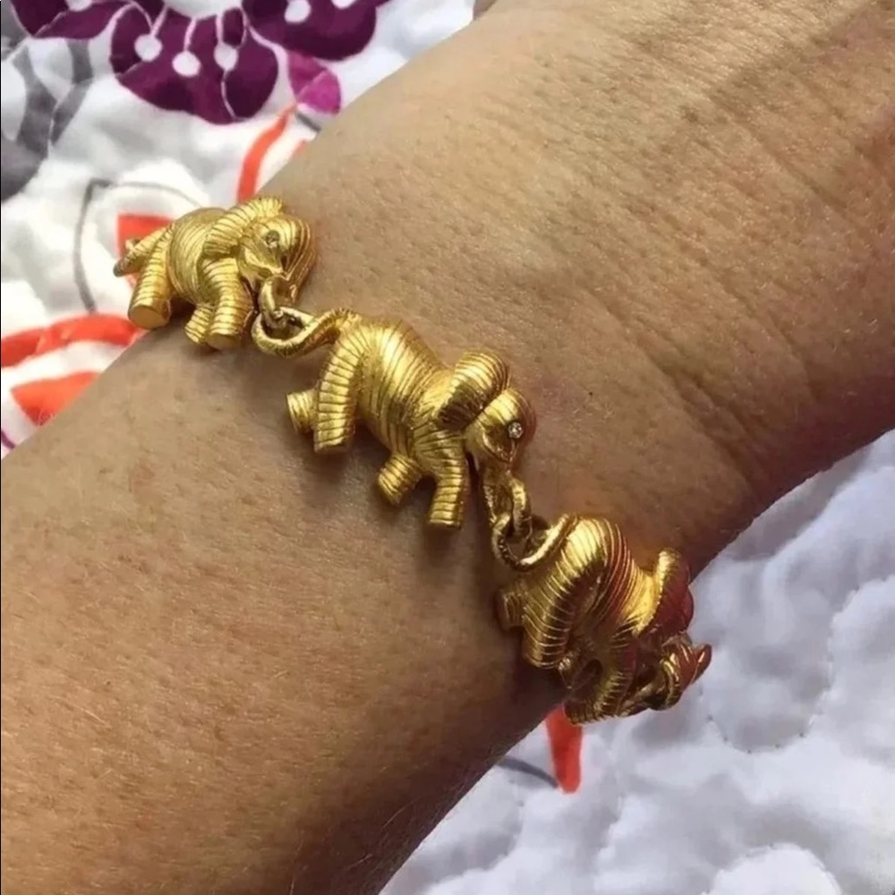 Vintage Bob Mackie gold tone elephant link bracelet